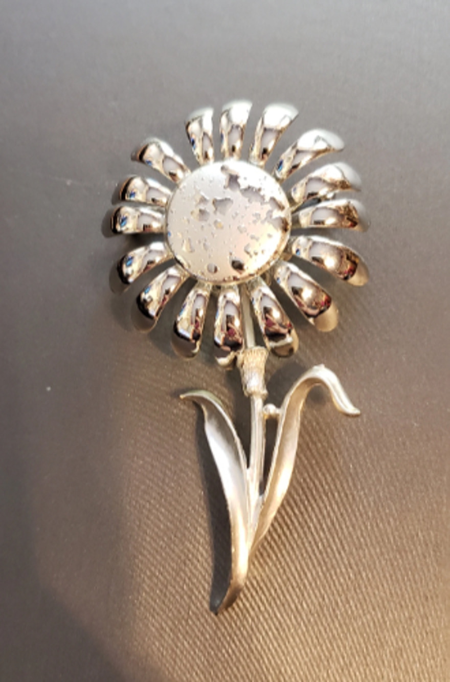 Vintage Flower Brooch Pin Large 3" Shiny Dewdrops Silver-tone Floral sf-14